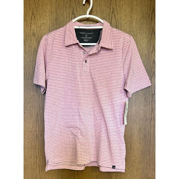 Threads 4 Thought Polo Mens Small Pink Striped Short Sleeve Preppy Casual Gray - Picture 2 of 6